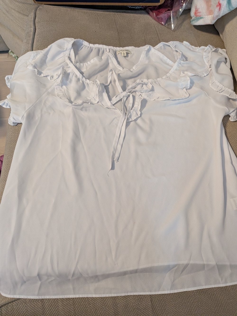 Max Studio White Ruffle Tie-Front Blouse - Picture 3 of 7